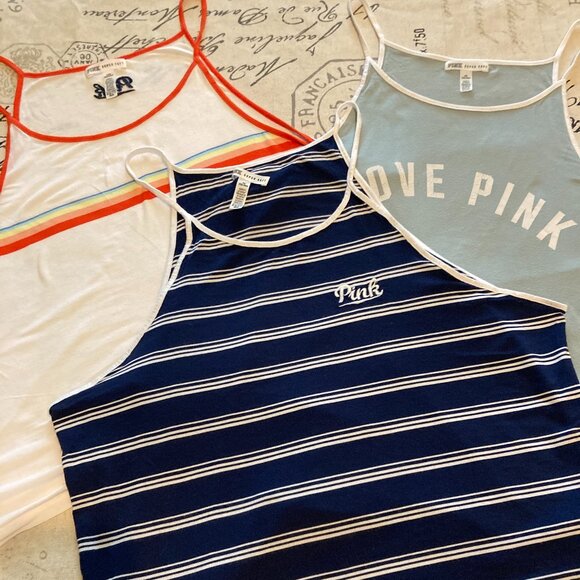 Victoria Secret PINK Super Soft Spaghetti Strap Crop Tank, 3 Girl's Jr Size M, L - Picture 1 of 16